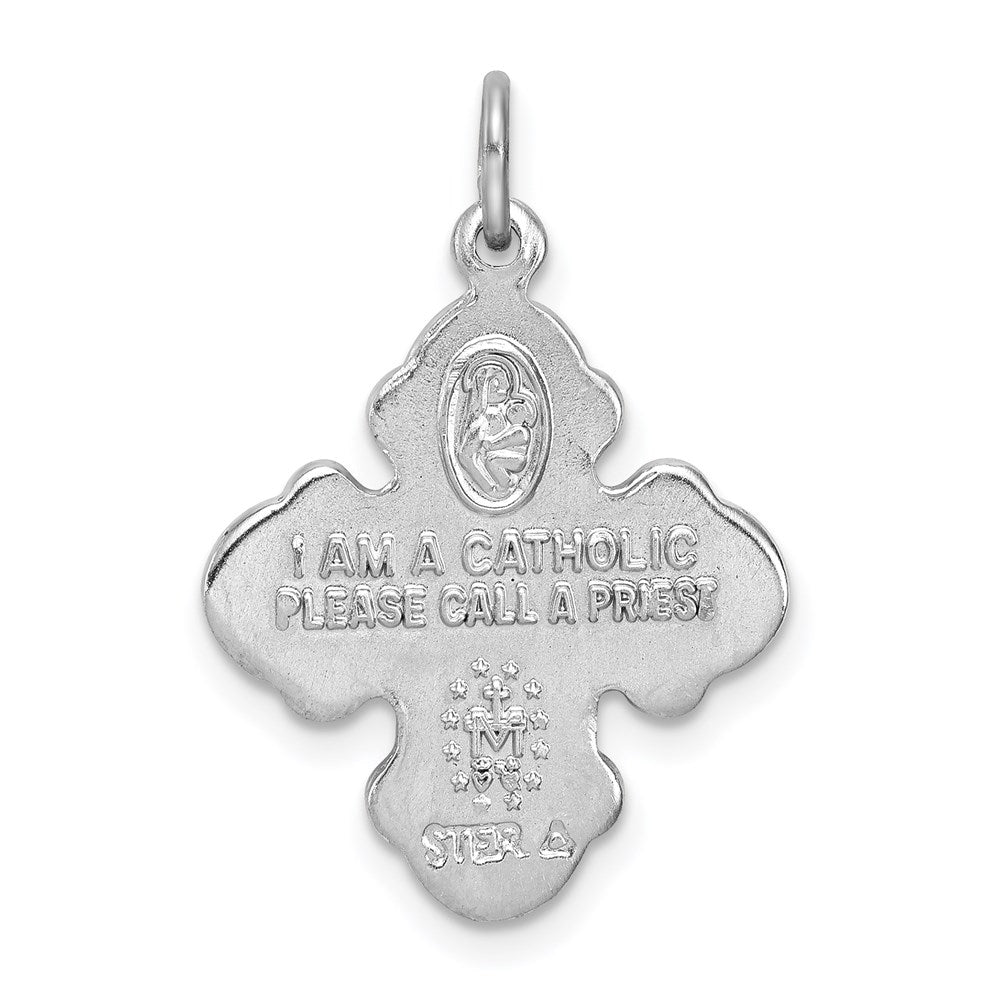 Extel Large Sterling Silver Rhodium-plated & Vermeil Catholic Four Way Medal Pendant Charm, Made in USA