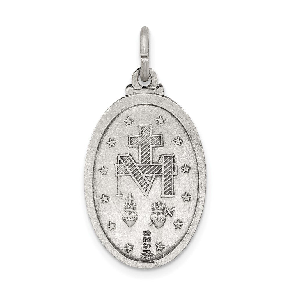 Extel Large Sterling Silver Antiqued Miraculous Medal Pendant Charm, Made in USA