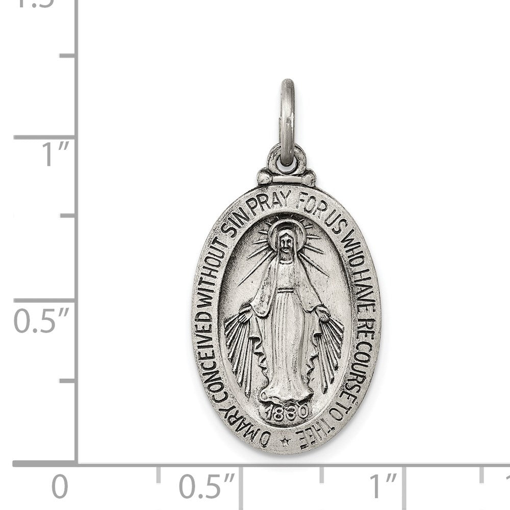Extel Large Sterling Silver Antiqued Miraculous Medal Pendant Charm, Made in USA