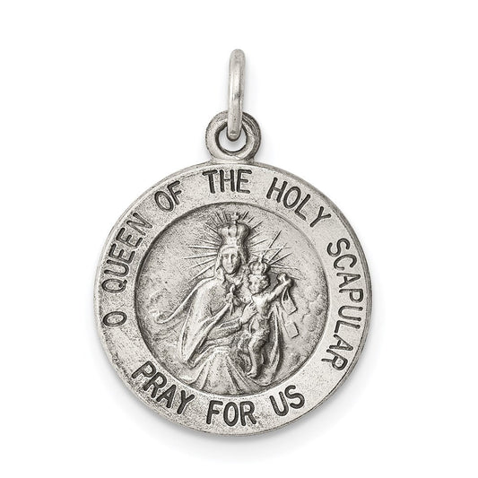 Extel Medium Sterling Silver Queen of the Holy Scapular Medal Pendant Charm, Made in USA