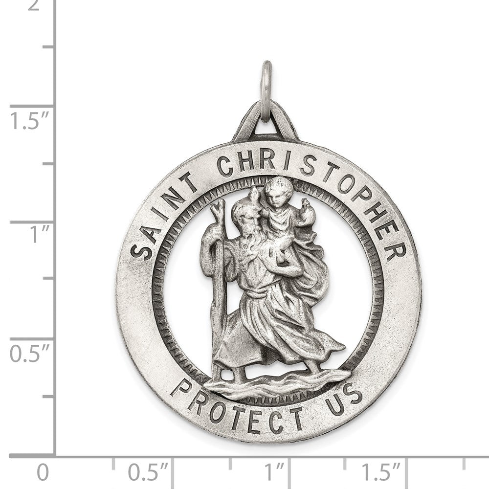 Extel Large Sterling Silver Patron Saint Christopher Medal Pendant Charm, Made in USA