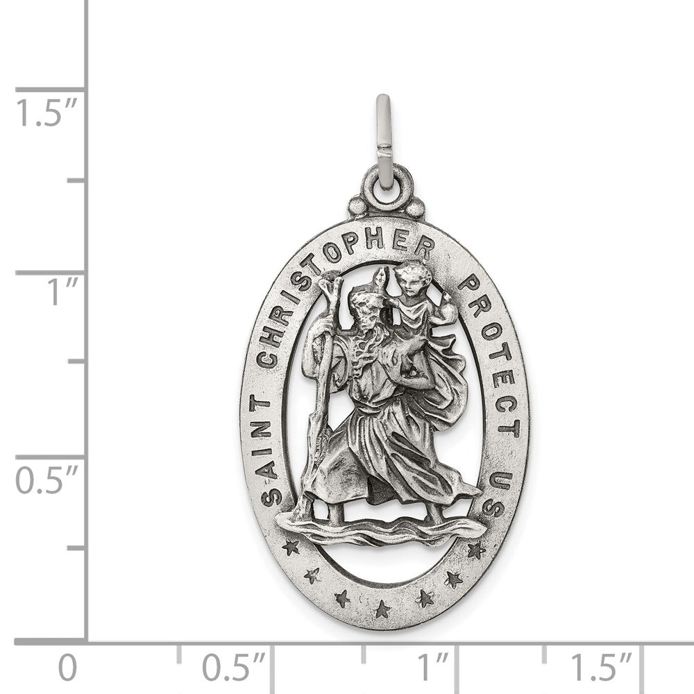 Extel Large Sterling Silver Patron Saint  Christopher Medal Pendant Charm, Made in USA