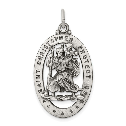 Extel Large Sterling Silver Patron Saint  Christopher Medal Pendant Charm, Made in USA