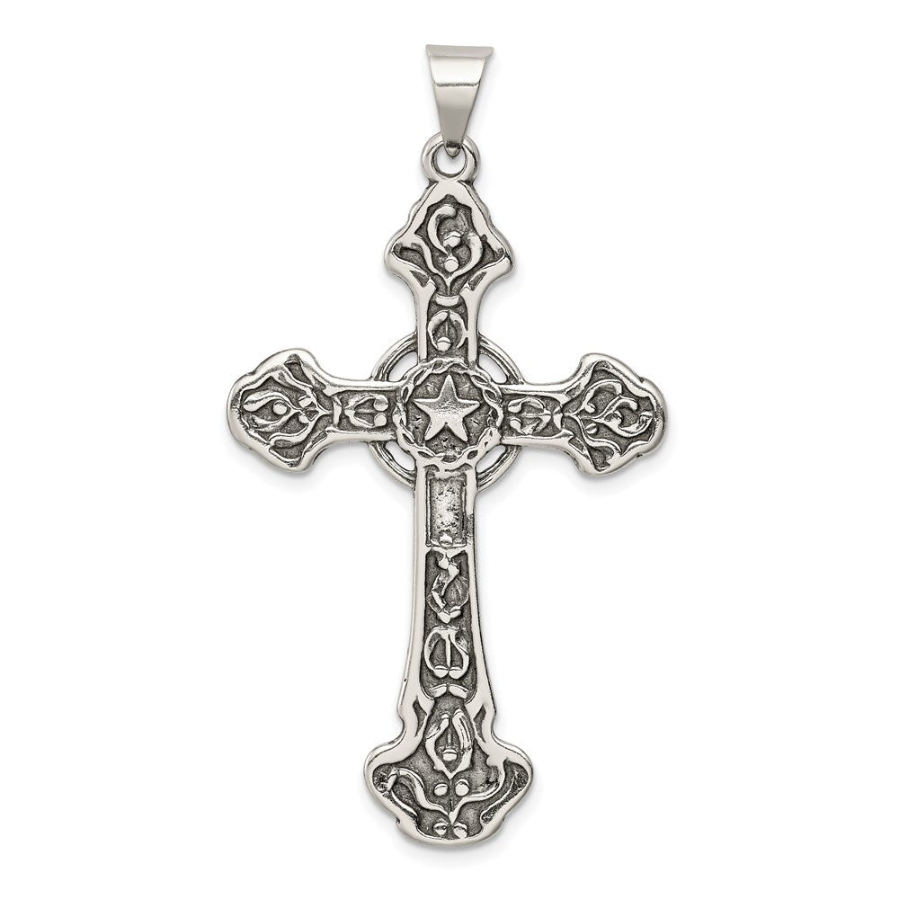 Extel Extra Large Sterling Silver Antiqued Celtic Cross Pendant Charm