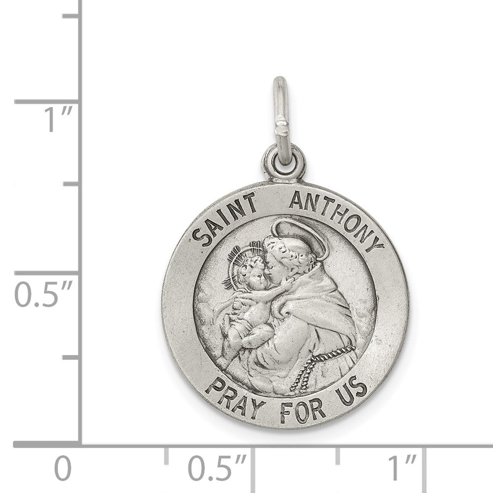Extel Large Sterling Silver Antiqued Patron Saint Anthony Medal Pendant Charm, Made in USA