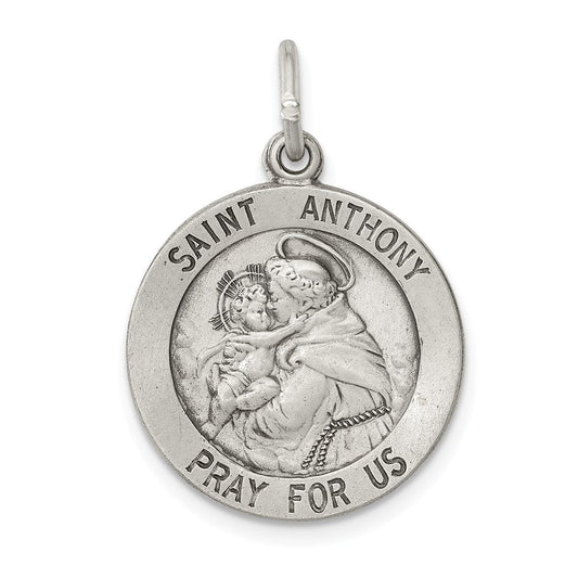 Extel Large Sterling Silver Antiqued Patron Saint Anthony Medal Pendant Charm, Made in USA