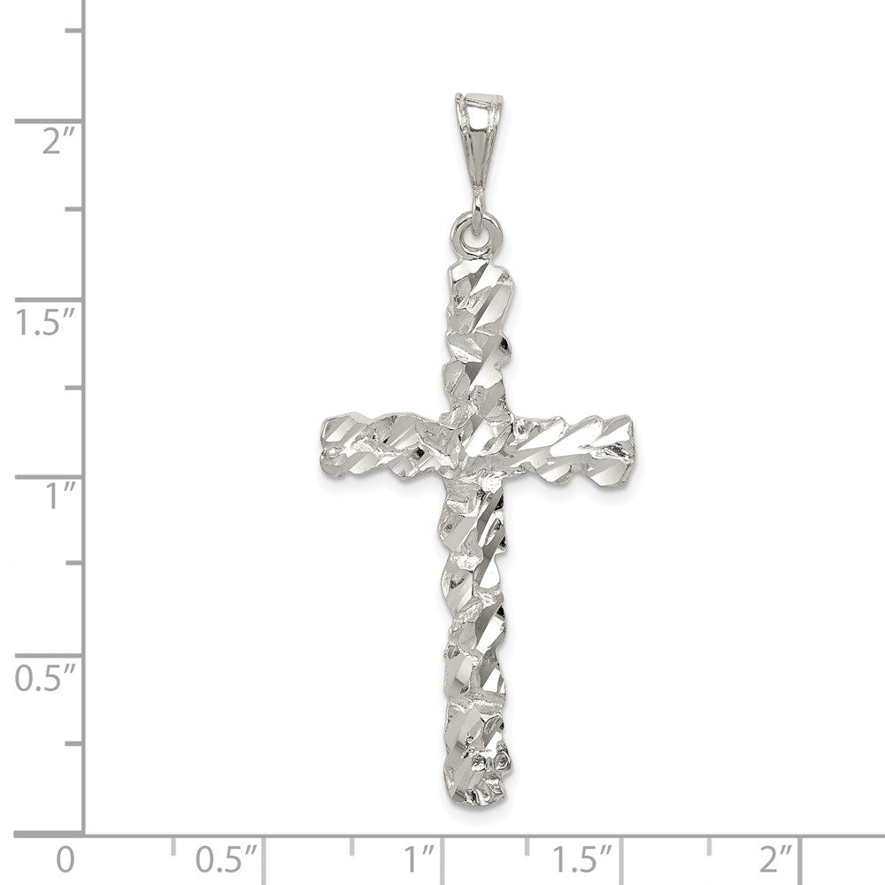 Extel Extra Large Sterling Silver Diamond -Cut Cross Pendant Charm