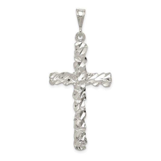 Extel Extra Large Sterling Silver Diamond -Cut Cross Pendant Charm