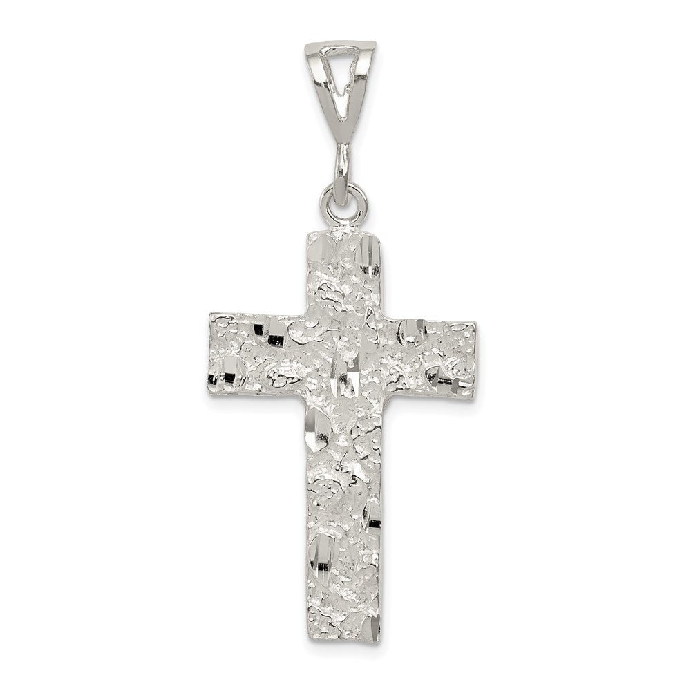 Extel Large Sterling Silver Nugget Cross Pendant Charm