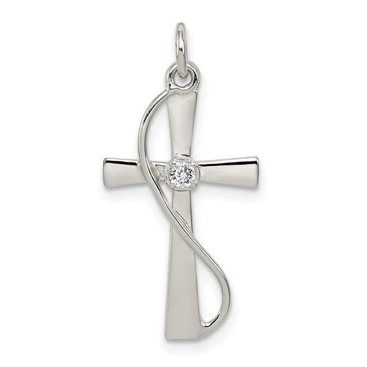 Extel Medium Sterling Silver Cubic Zirconia Cross Pendant Charm