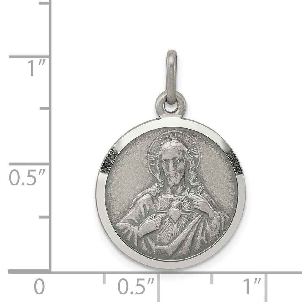 Extel Large Sterling Silver Catholic Sacred Heart of Jesus Medal Pendant Charm