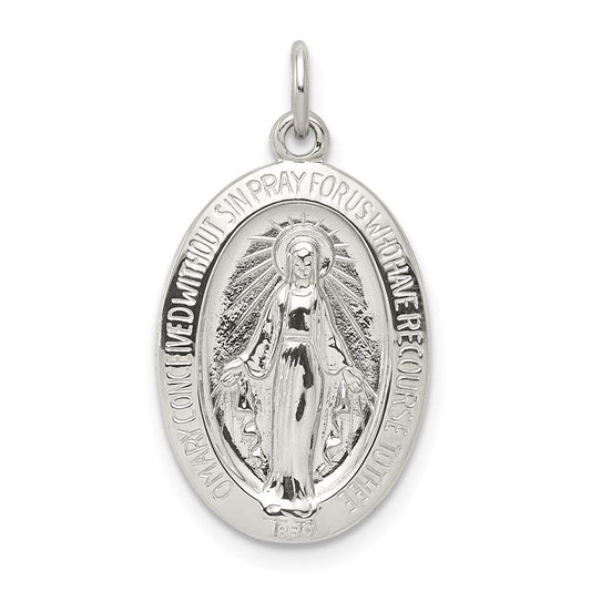 Extel Medium Sterling Silver Miraculous Medal Pendant Charm, Made in USA