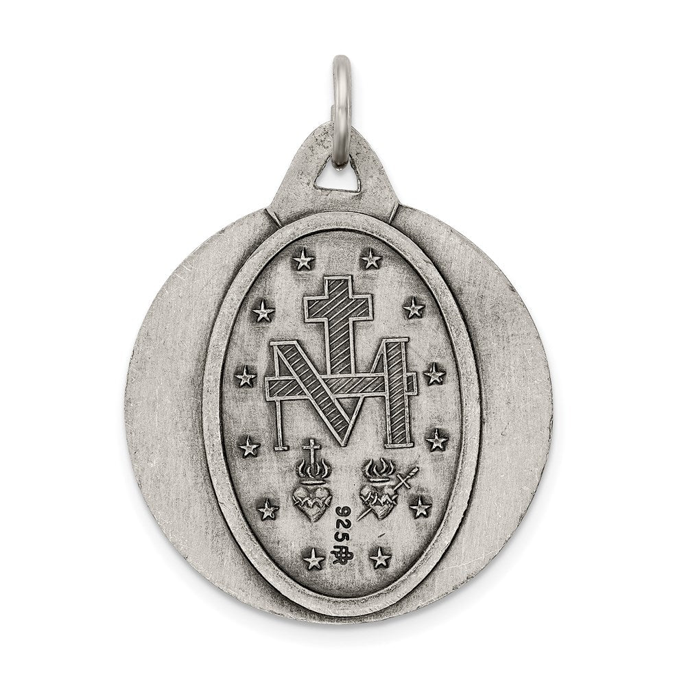 Extel Large Sterling Silver Antiqued Miraculous Medal Charm