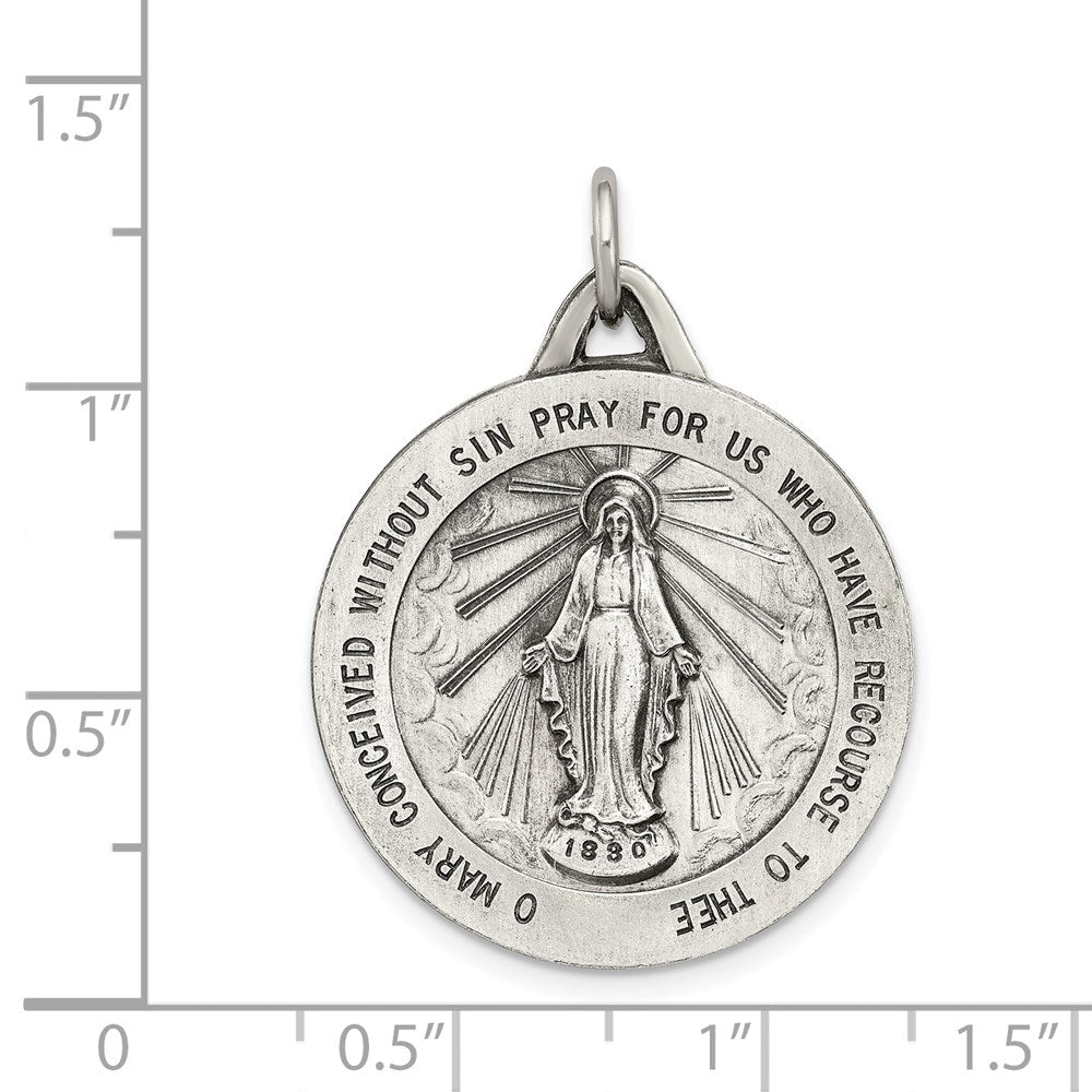 Extel Large Sterling Silver Antiqued Miraculous Medal Charm