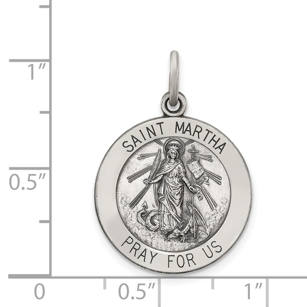Extel Large Sterling Silver Antiqued Patron Saint Martha Medal Pendant Charm, Made in USA