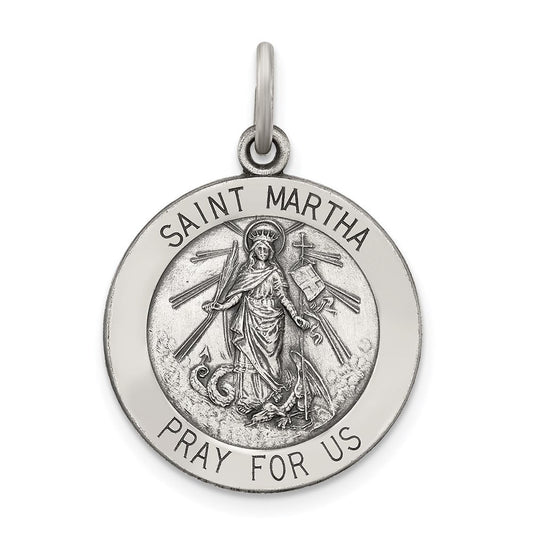 Extel Large Sterling Silver Antiqued Patron Saint Martha Medal Pendant Charm, Made in USA