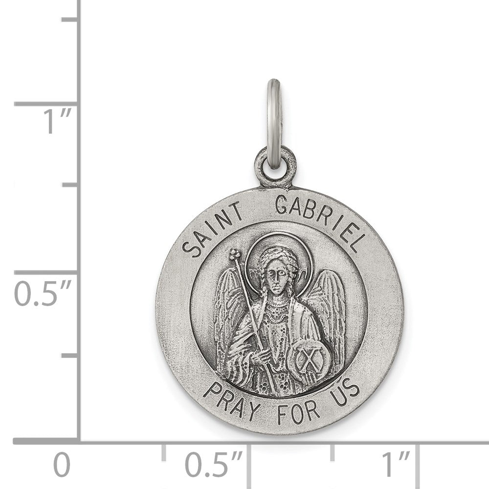 Extel Large Sterling Silver Antiqued Saint Gabriel Medal Charm