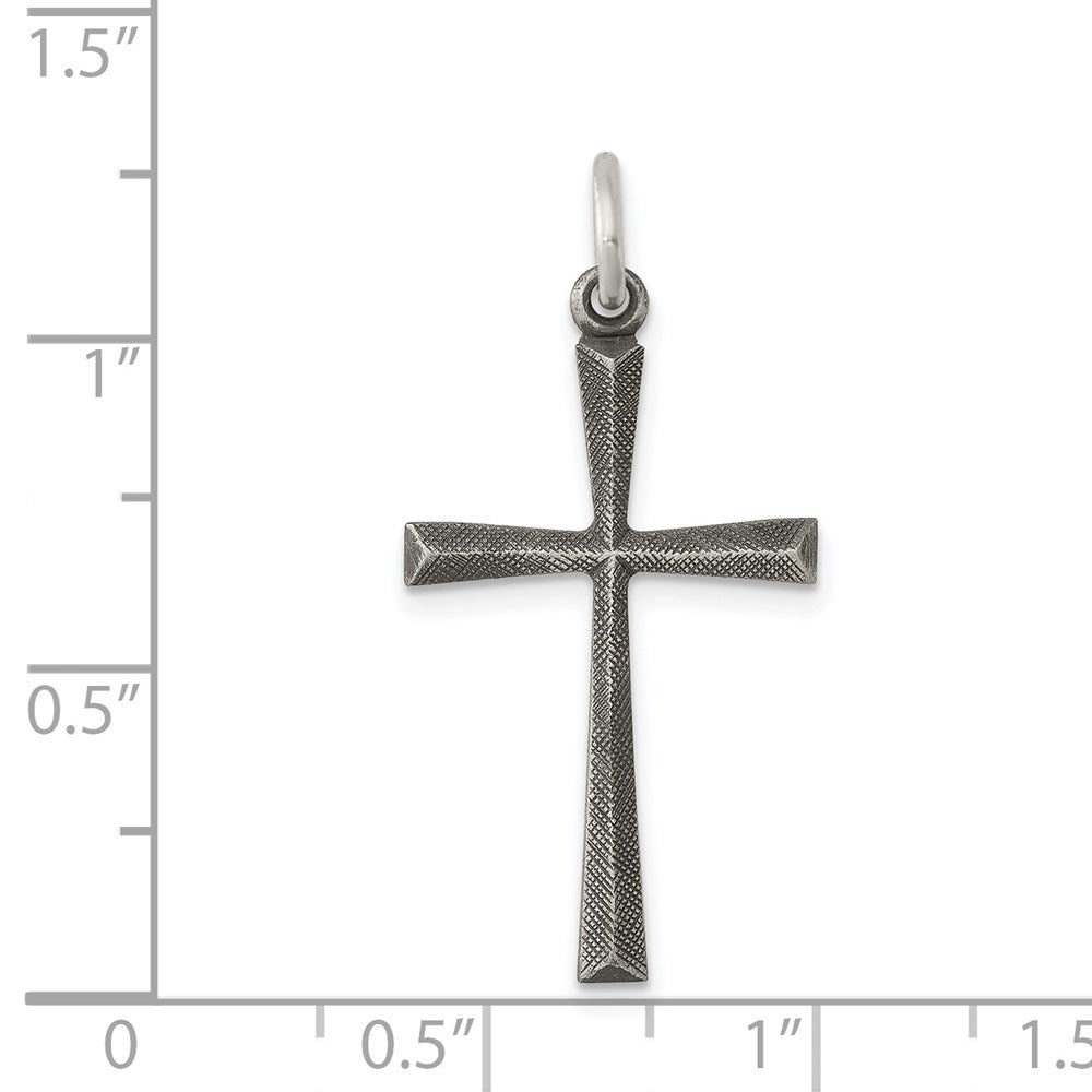 Extel Large Sterling Silver Antiqued Cross Charm Pendant, Made in USA