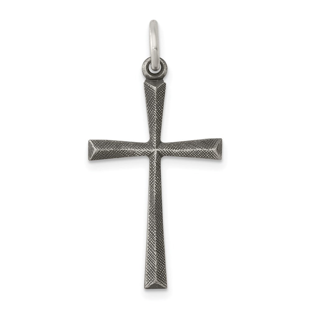 Extel Large Sterling Silver Antiqued Cross Charm Pendant, Made in USA