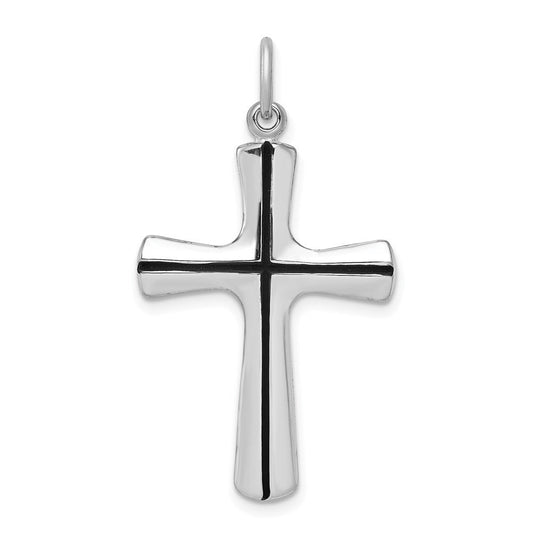 Extel Large Sterling Silver Rhodium-plated Enamel Cross Pendant Charm, Made in USA