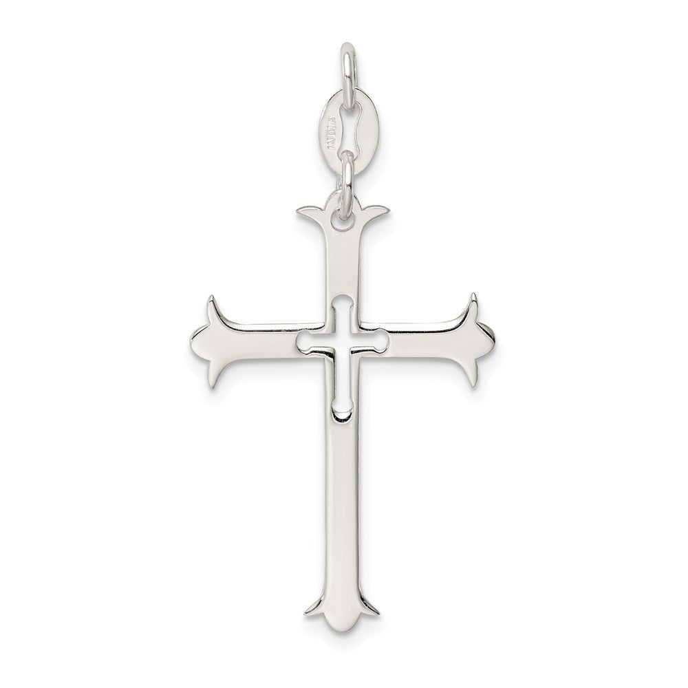 Extel Large Sterling Silver Polished Budded Cross Pendant Charm