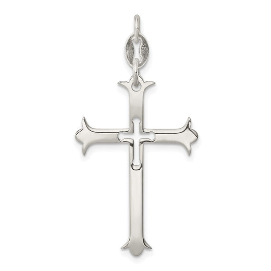 Extel Large Sterling Silver Polished Budded Cross Pendant Charm