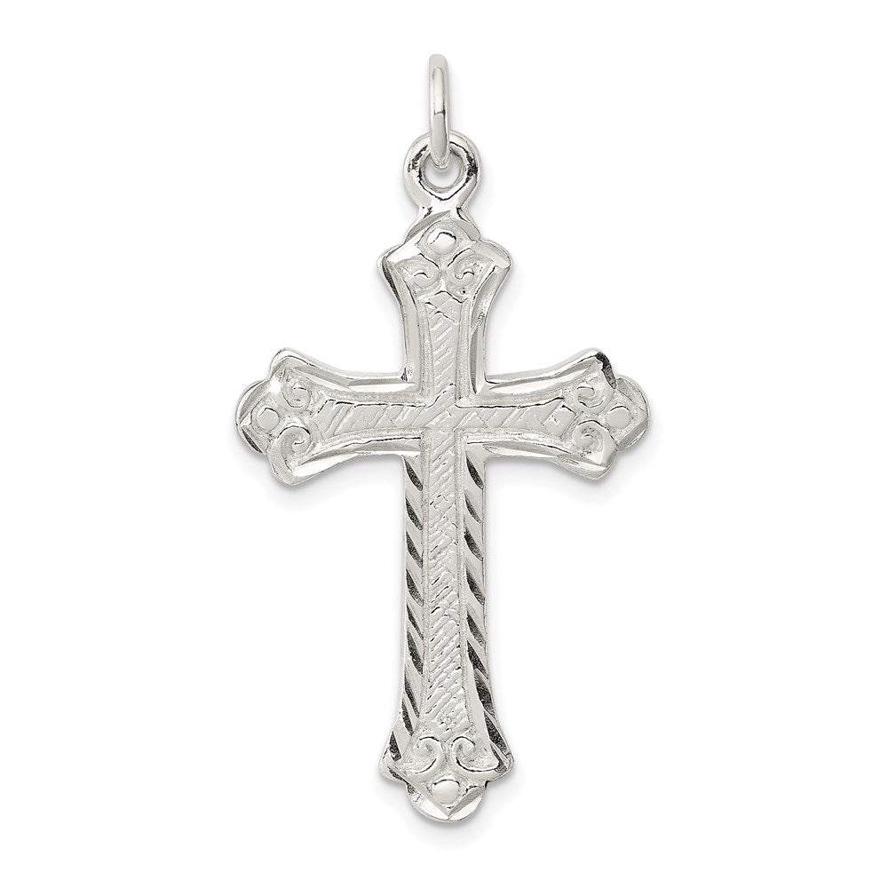 Extel Large Sterling Silver Budded Cross Pendant Charm