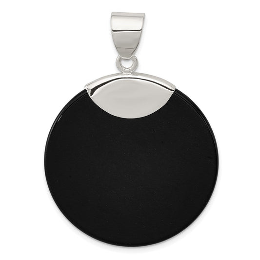 Extel Large Sterling Silver Round Black Onyx Pendant