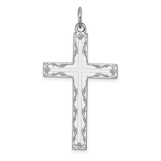 Extel Large Sterling Silver Rhodium-plated Laser Designed Latin Cross Pendant, Made in USA