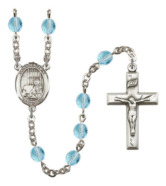 Extel St. Benjamin Catholic Rosary Beads March Birthstone Aqua