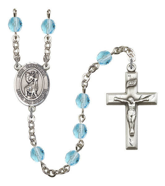 Extel San Cristobal Catholic Rosary Beads March Birthstone Aqua
