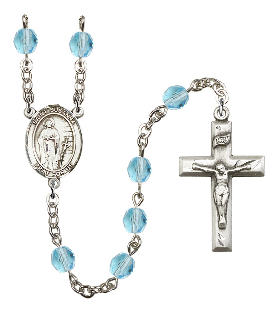 Extel St. Susanna Catholic Rosary Beads March Birthstone Aqua