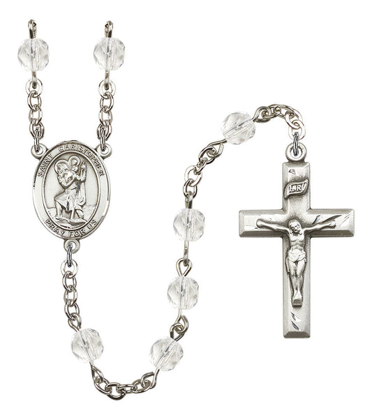 Extel St. Christopher Catholic Rosary Beads April Birthstone Crystal