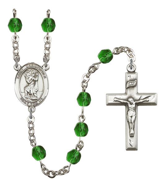 Extel St. Christopher Catholic Rosary Beads May Birthstone Emerald