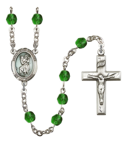 Extel St. Christopher Catholic Rosary Beads May Birthstone Emerald