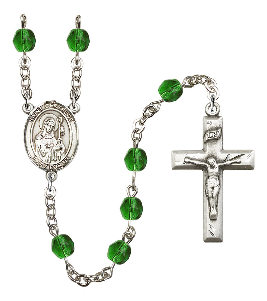 Extel St. Gertrude of Nivelles Catholic Rosary Beads Emerald