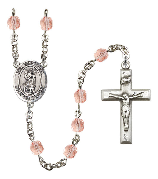 Extel San Cristobal Catholic Rosary Beads October Birthstone Rose