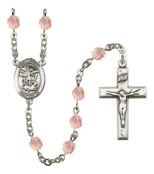 Extel St. Michael Catholic Rosary Beads October Birthstone Rose