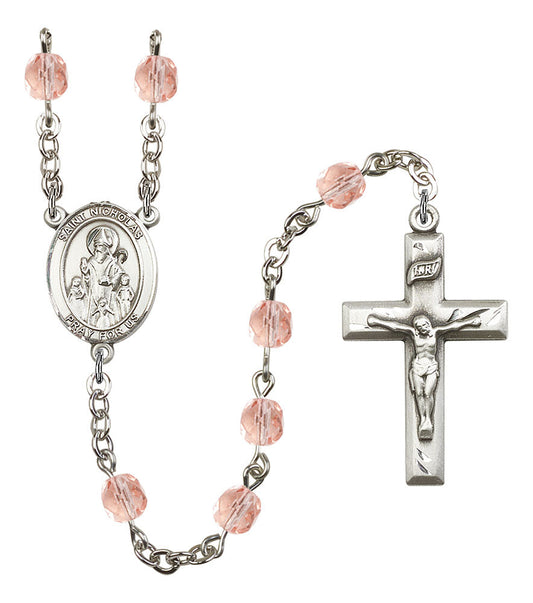 Extel St. Nicholas Catholic Rosary Beads October Birthstone Rose