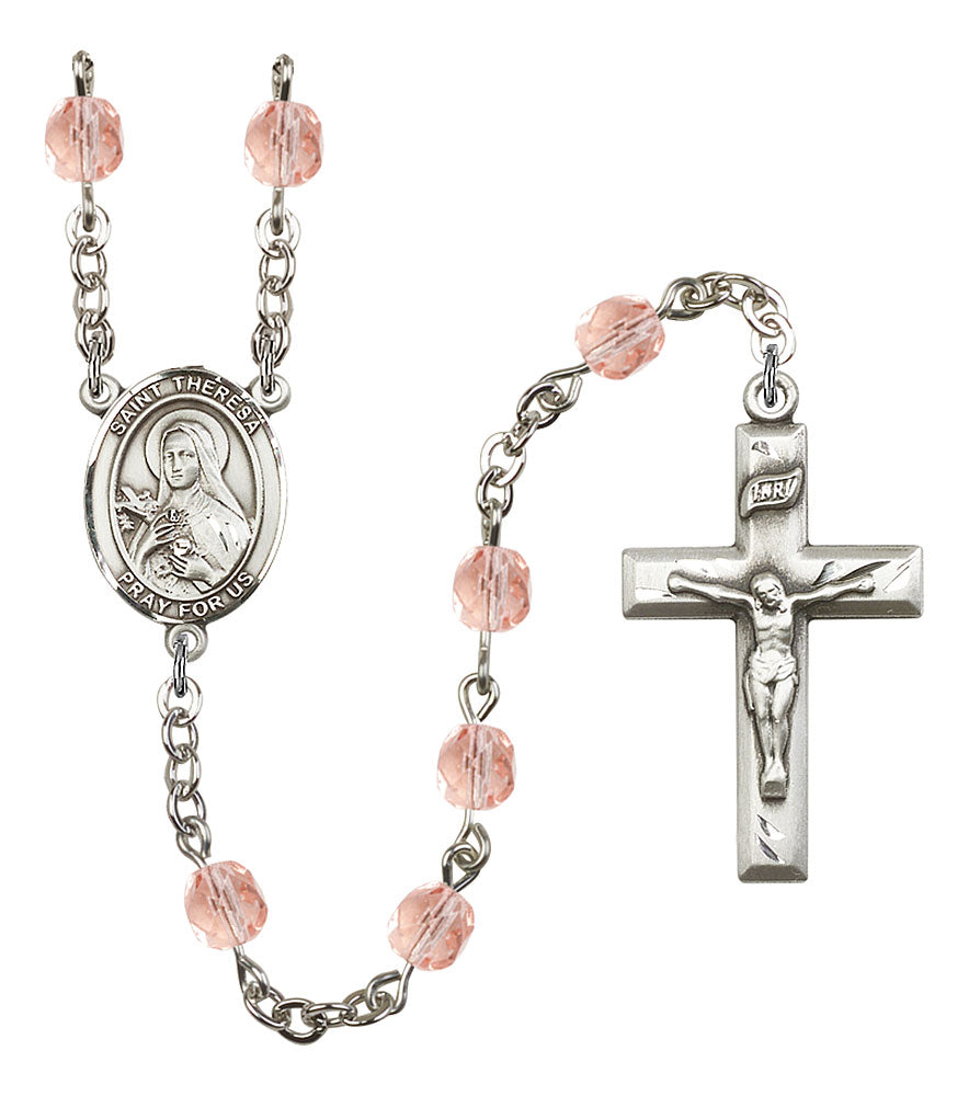 Extel St. Theresa Catholic Rosary Beads October Birthstone Rose