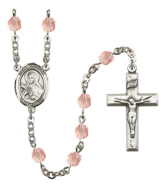 Extel St. Theresa Catholic Rosary Beads October Birthstone Rose