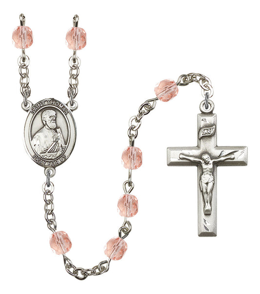 Extel St. Thomas the Apostle Catholic Rosary Beads October Birthstone Rose