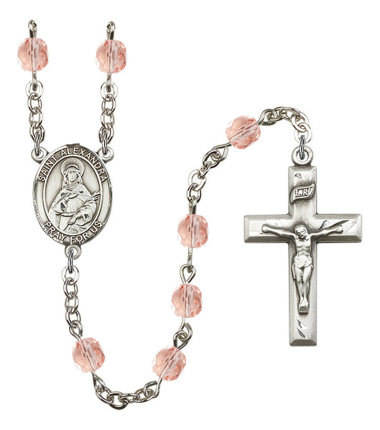 Extel St. Alexandra Catholic Rosary Beads, October Birthstone Rose