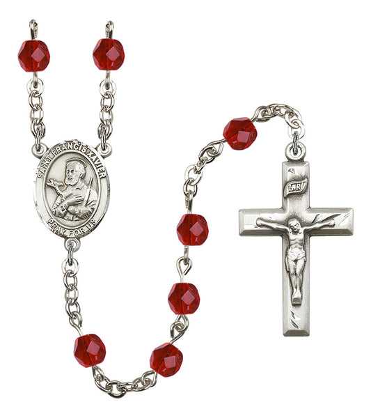 Extel St. Francis Xavier Catholic Rosary Beads, July Birthstone Ruby