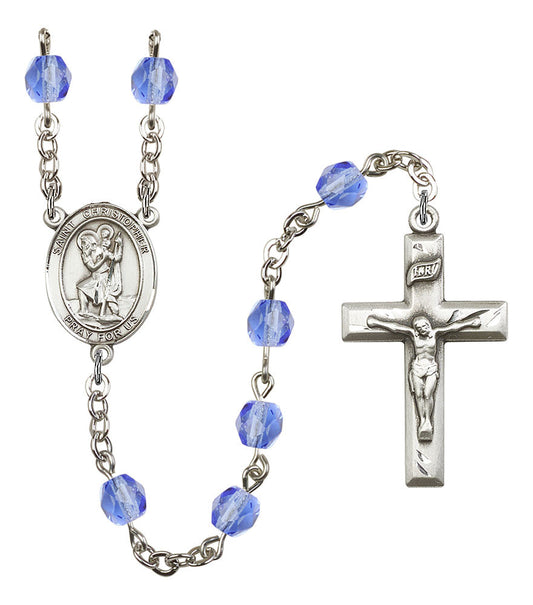 Extel St. Christopher Catholic Rosary Beads Sapphire September