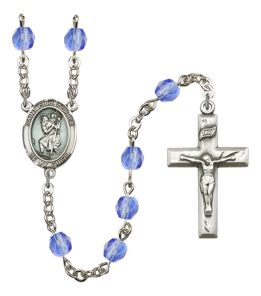 Extel St. Christopher Catholic Rosary Beads September Sapphire