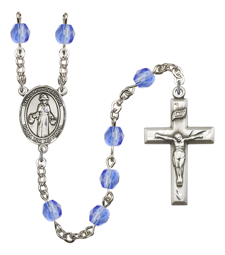 Extel St. Nino de Atocha Catholic Rosary Beads, September Birthstone Sapphire