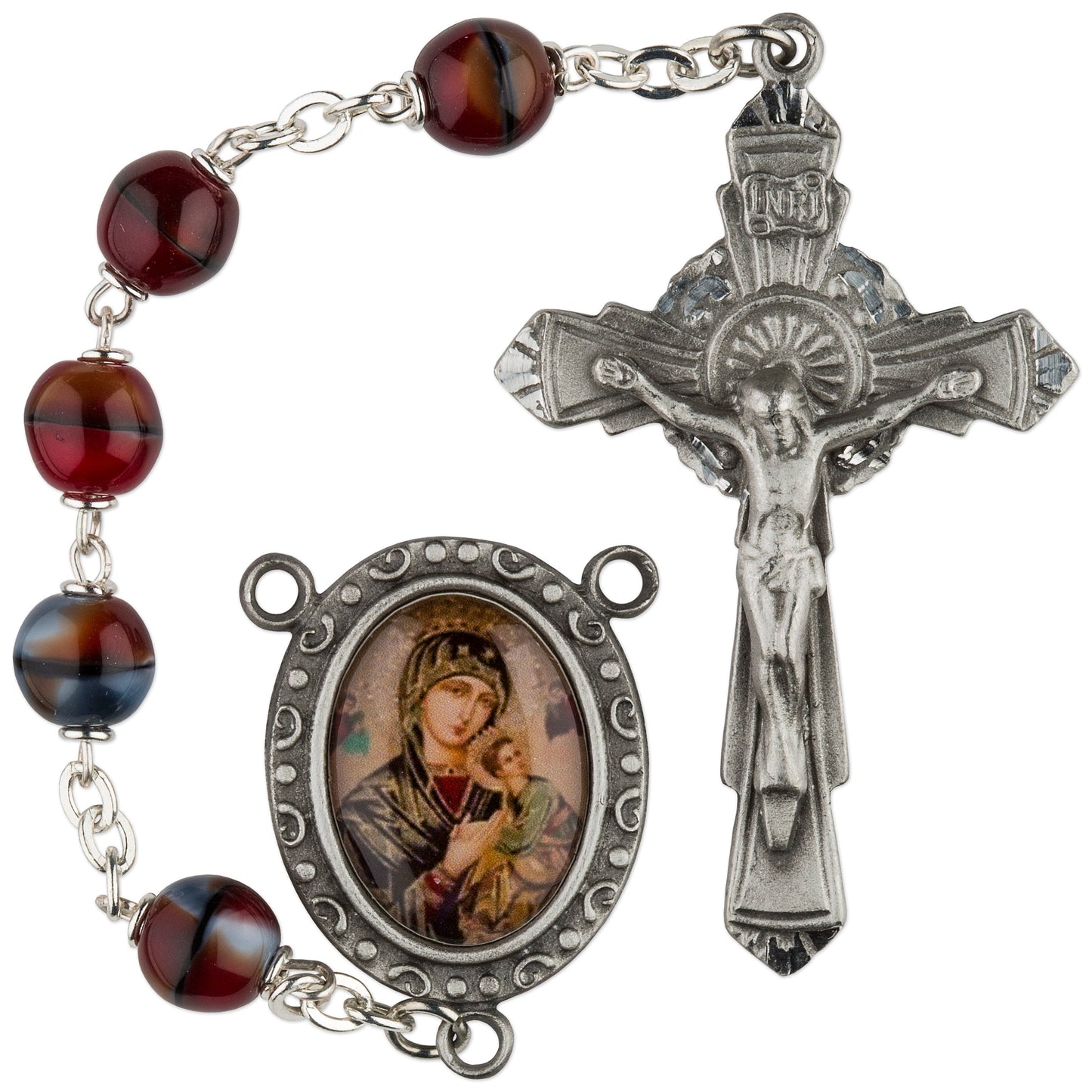 Women's Our Lady of Perpetual Help Medium Multi Colored Rosary Beads
