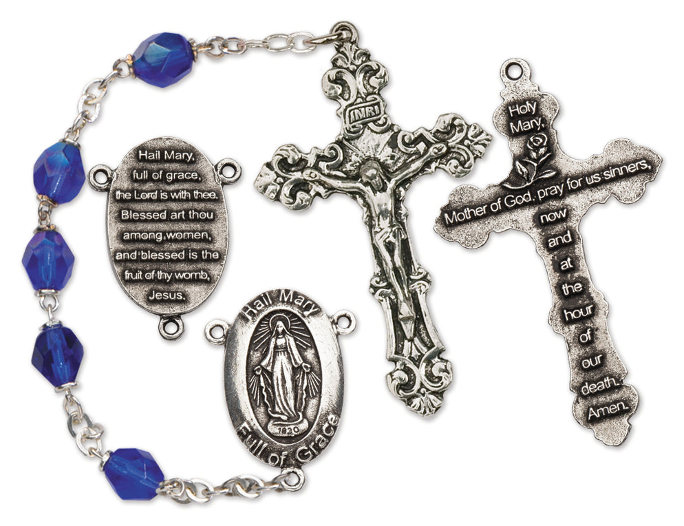 Women's Hail Mary Prayer Medium Blue Catholic Rosary Beads