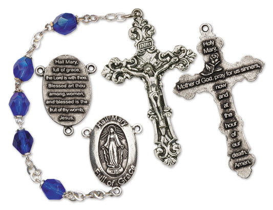 Women's Hail Mary Prayer Medium Blue Catholic Rosary Beads